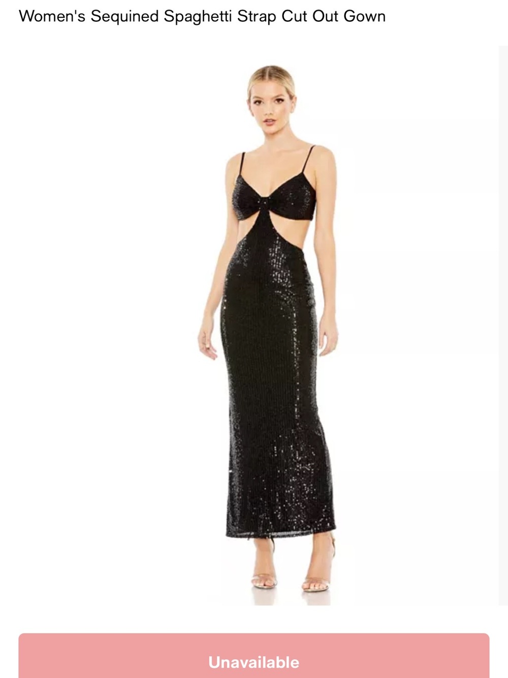 Mac Duggal Black Sequined Spaghetti Strap Cut-Out Maxi Gown